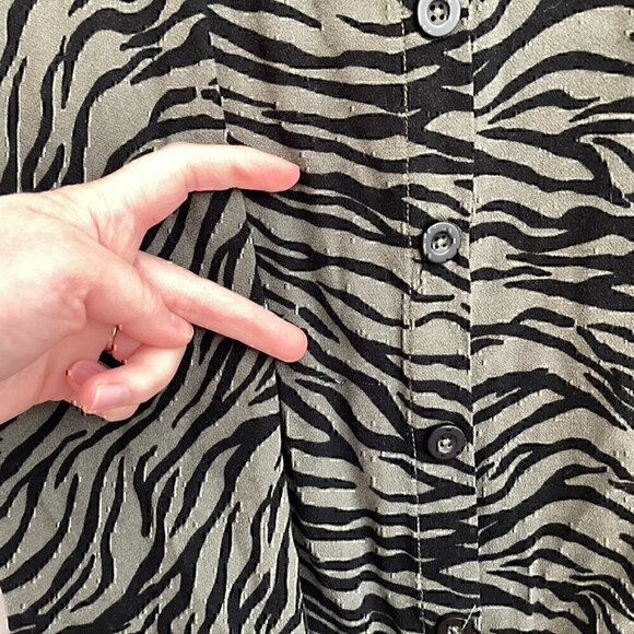 HOLLISTER Olive Green Black Zebra Animal Print Square Neck Mini Fit Flare Dress - Picture 10 of 12